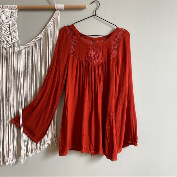 Patrons of peace orange Boho Bell Sleeve Blouse - Picture 2 of 7